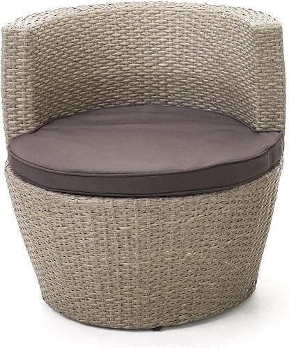 Miniatura 5 de Displays2go Juego de muebles de mimbre sintético para exteriores, tres piezas, resistente a la intemperie, apilable, color gris pardo (FDOUTDOOR1)