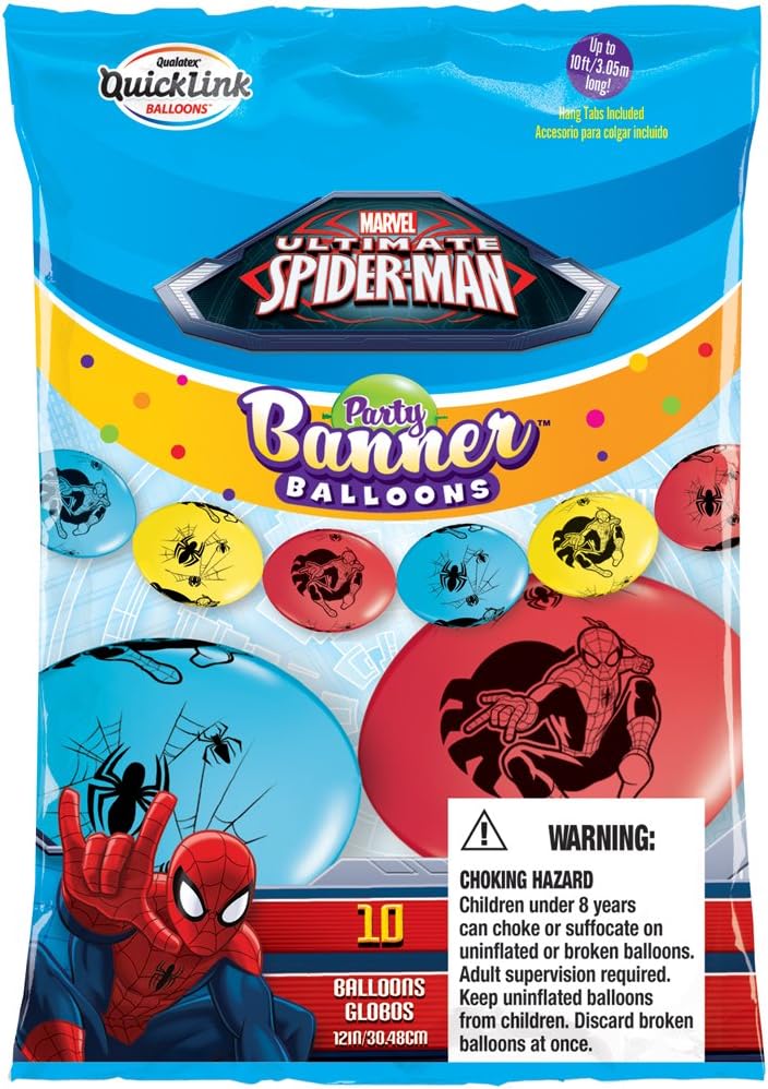 10 Count Marvel's Spider-Man QuickLink Banner Balloons, 12-Inch