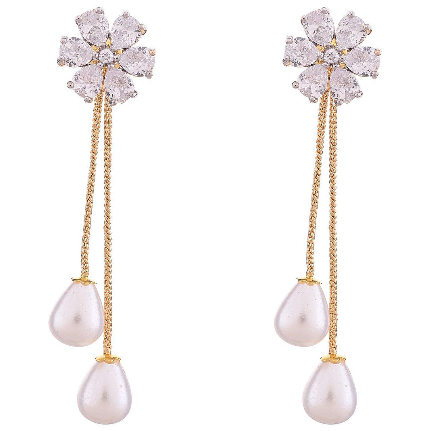 Brass Gold Plated Cubic Zirconia Earrings For Women-image-26