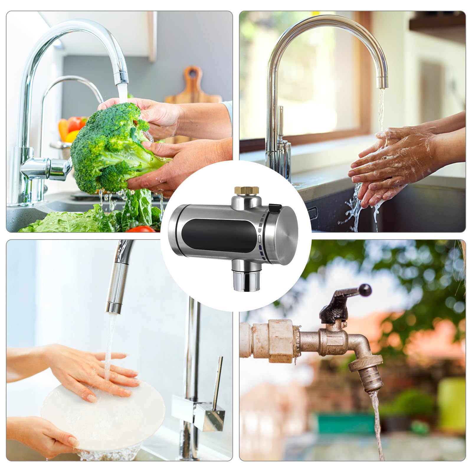 Beavorty Rubinetto Scaldacqua Elettrico Istantaneo in Acciaio Inossidabile con Display Digitale LED e Serpentina Integrata, per Cucina e Patio