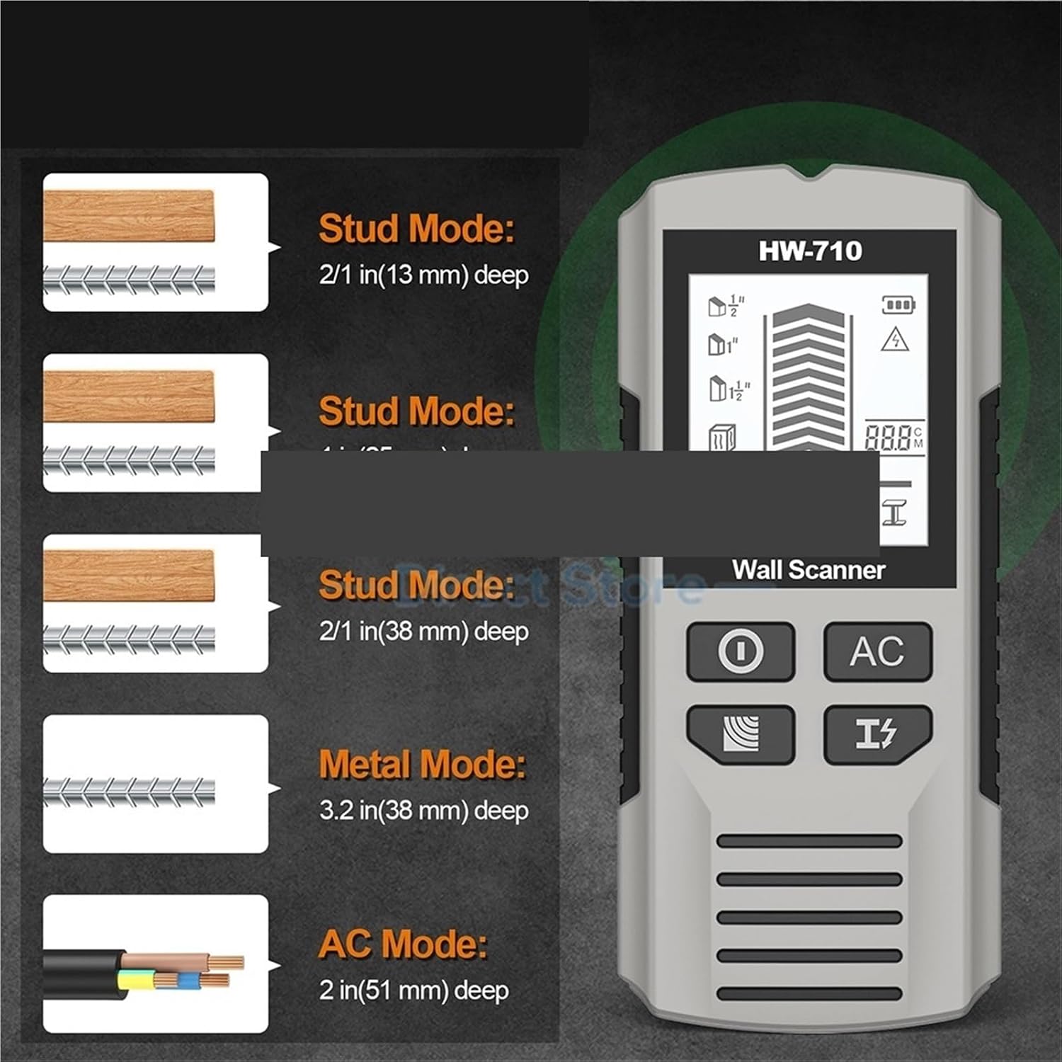 Wall Detector Scanner, Stud Finder Wood Studs Metal Detecion Detection Of Live Cable Metal Depth Measurement Finder Wall Detector Scanner,Metal Stud Finder