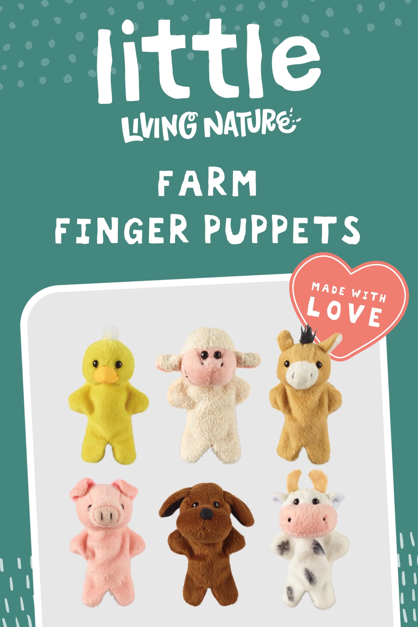 Living Nature Farm Finger Puppets, 6 x Realistic Mini Cuddly Farm Finger Puppet Toys, Naturli Eco-Friendly Plushies, 9cm - Image 2