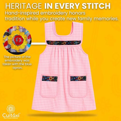 Miniatura 2 de Cuitáxi Delantal tradicional mexicano para mujer con bolsillos hermosos bordados de flores - Mandiles para mujer mexicanos mandil