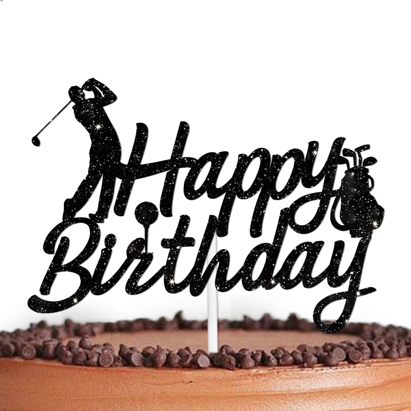 Black Glitter Golf Player Happy Birthday Cake Topper Cheer to Play Golf Sport Theme Decorations Men Women Kid Happy Birthday Decor Supplies