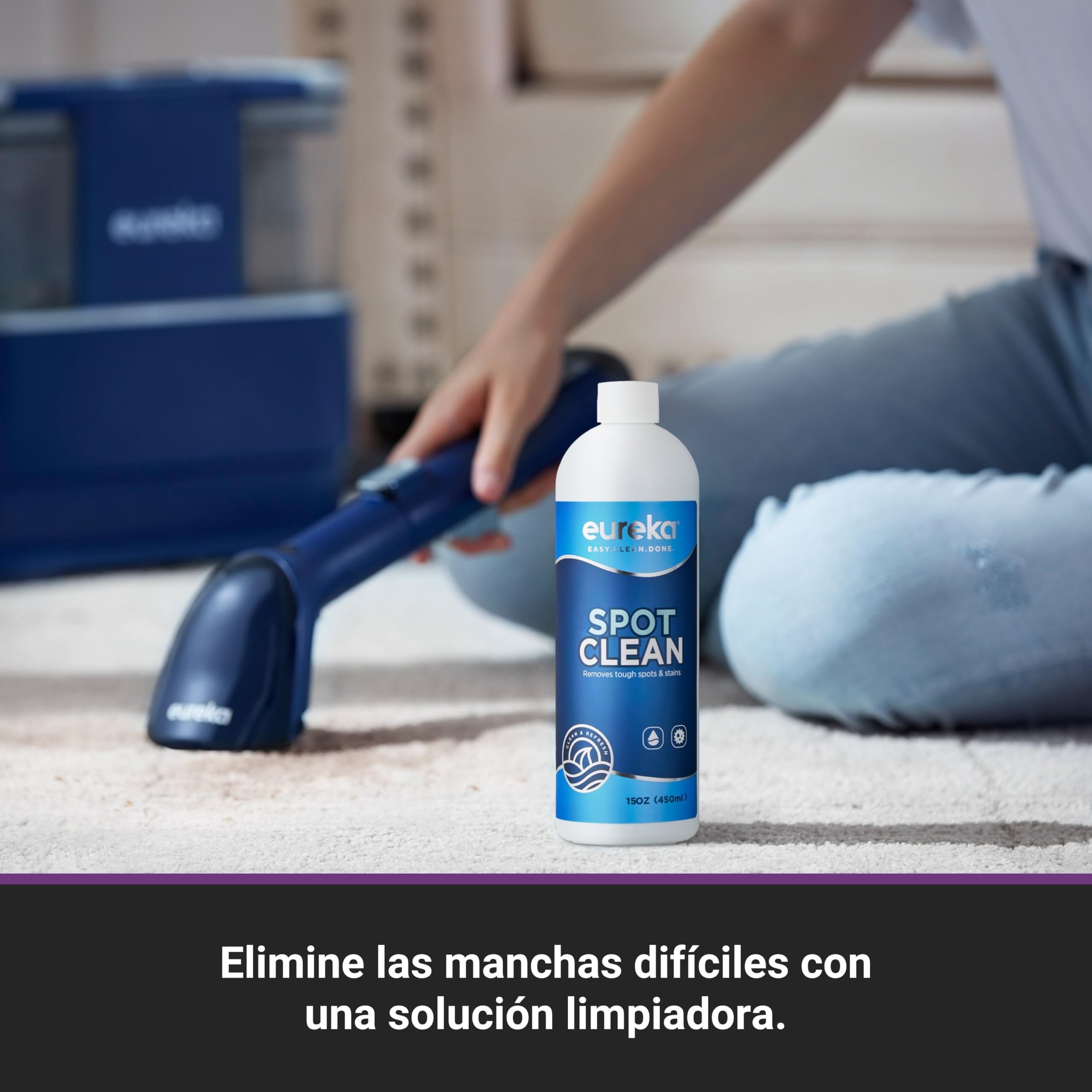 Eureka Aspirador de alfombras | Limpiador de Manchas Multisuperficie para Alfombras, Moquetas, Tapicería, Escaleras y Coche | Depósito de Agua Grande de 1,5L, NEY100 con Fórmula Limpiadora, Azul