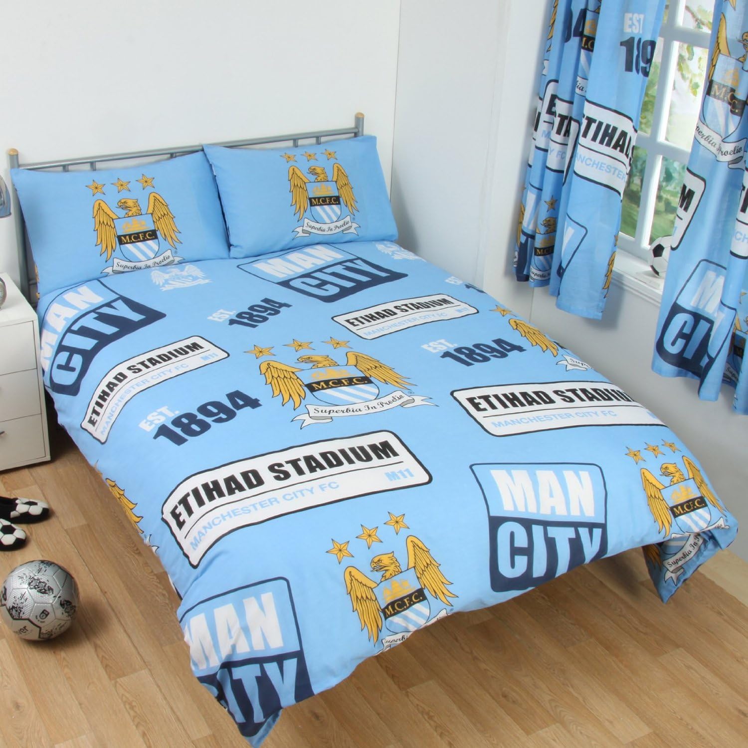 Manchester City FC Patch Double Duvet Bedding Cover Fan Gift official Licensed