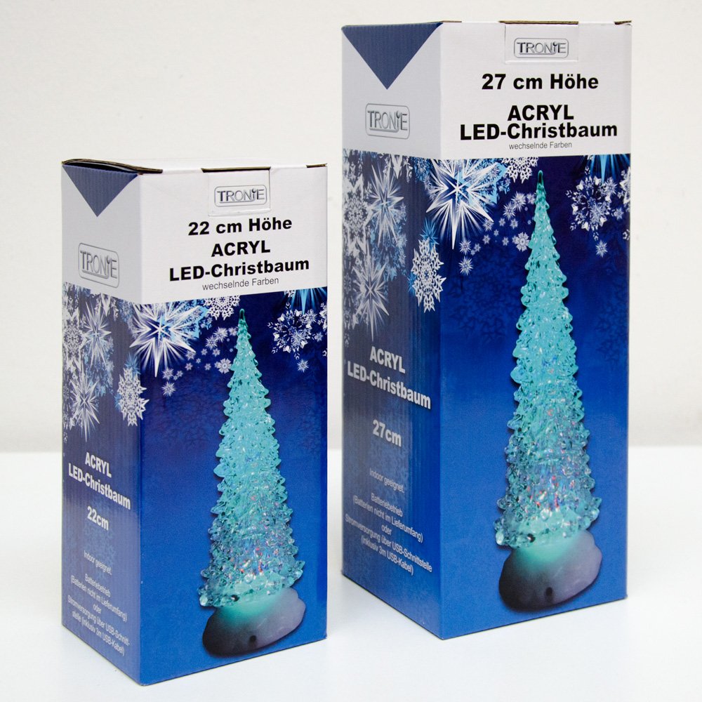 Tronje 27cm Albero di Natale Piccolo con Luce LED - Alberi di Natale Cristallo Artificiali da Tavolo - Timer USB Illuminato Decorazione Natalizie