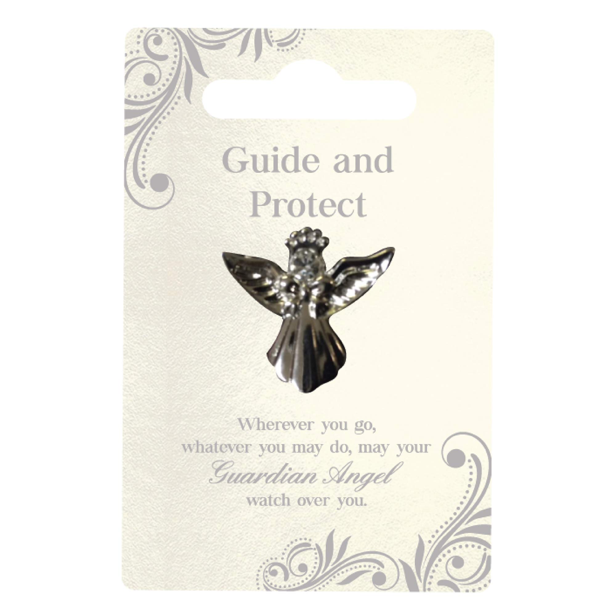 Guardian Angel Silver Finish Angel Badge Broach for Someone Special | Lapel Pin with Rhinestone for Men & Women Suit Tuxedo Tie Hat | Gift with Inspirational Message for &