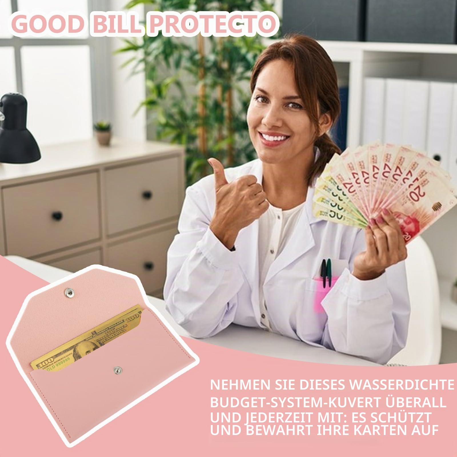 Mabor Geldbörse Damen Klein PU-Leder Geldbeutel Damen Rosa Geldbörse Lang Wallet for Women für Einkaufen Reisen Handy Aufbewahrung,Kein Falten Banknoten Nötig(17,5cm)