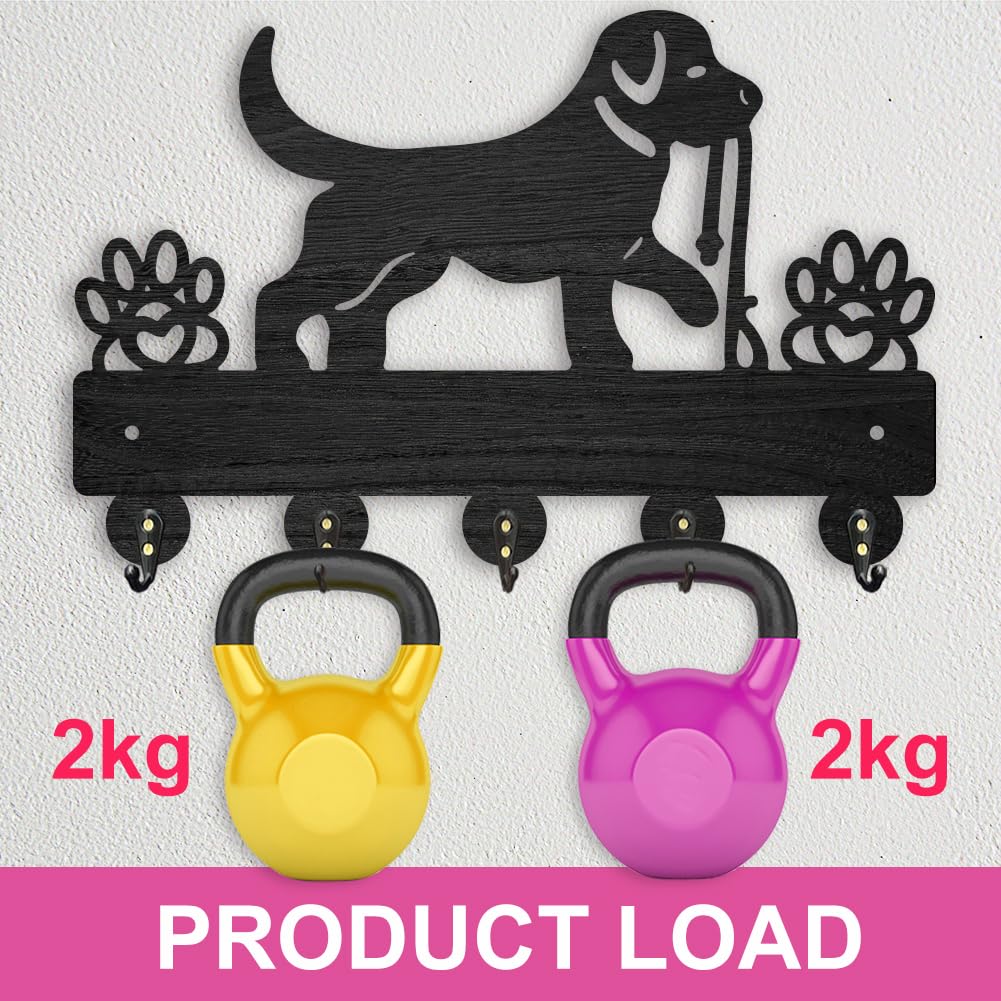 ORIGACH Wooden Dog Leash Coat Hooks With 5 Hooks Key Holder For Wall