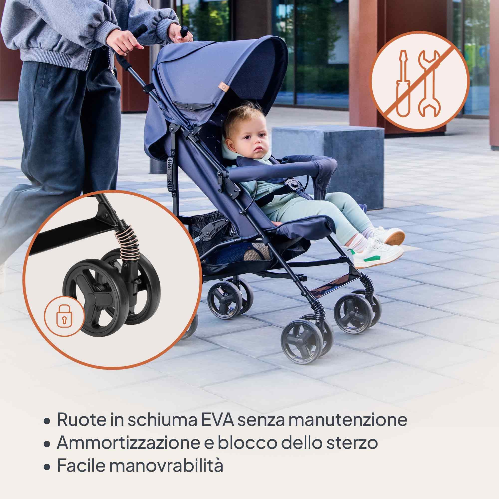 LIONELO ELIA Passeggino Leggero Pieghevole e Compatto da Viaggio per Bambini, Schienale Reclinabile Sdraiato, Cinture a 5 Punti, Cappottina UV e Grande Cestino Portaoggetti, 6-36 Mesi fino a 15 kg