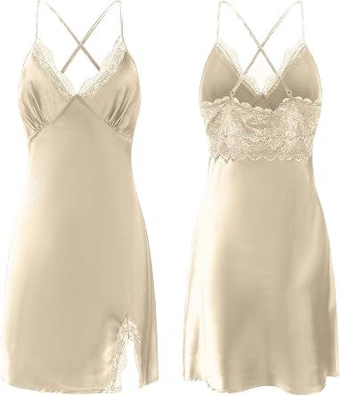 ALCEA ROSEA Women Lingerie Sexy Silk Nightgown Lace Babydoll Satin Slip Teddy Nightie