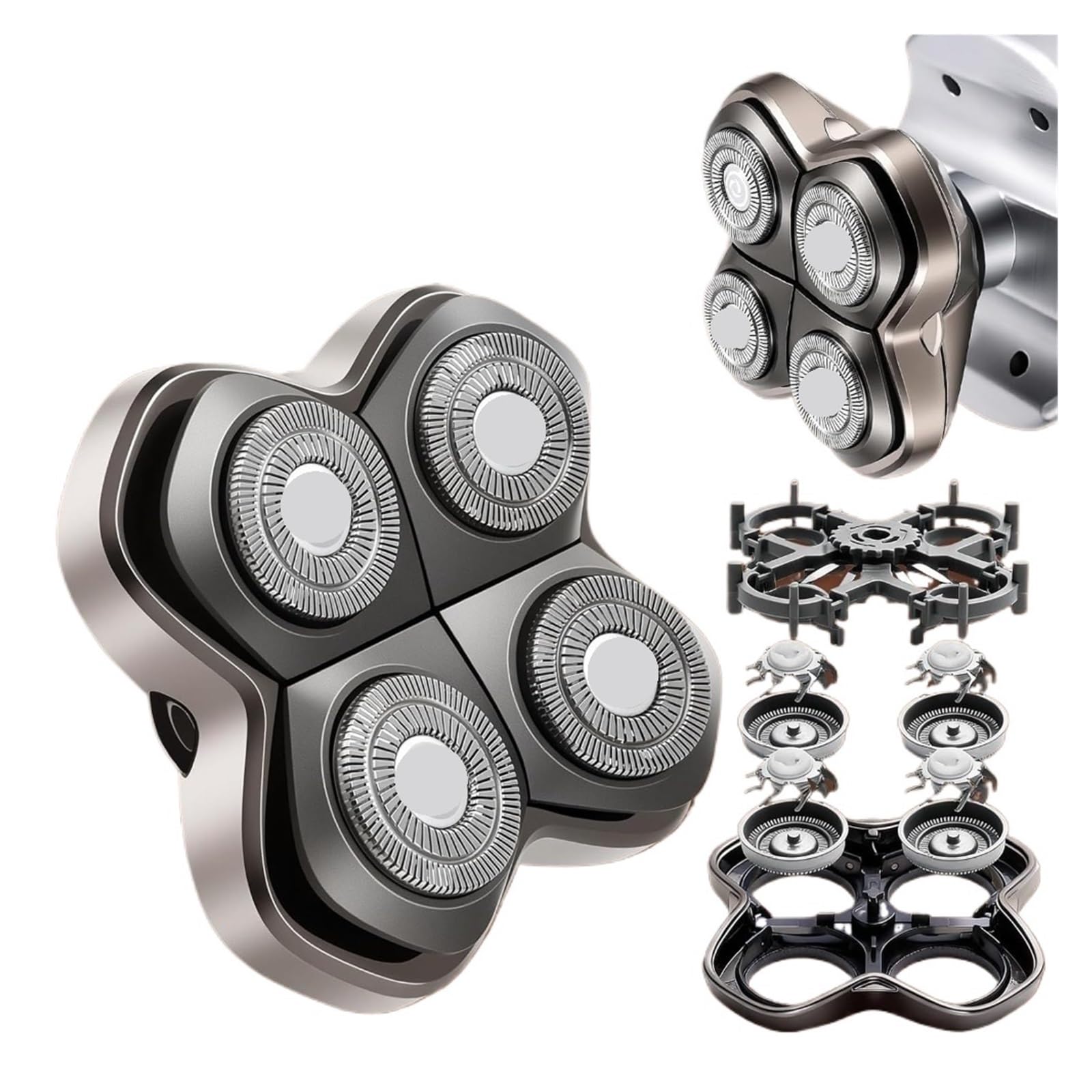 Elektrischer Rasierkopf, Kompatibel Mit Skull Pitbull | Butterfly Kiss PRO und Palm Floating Ersatzklingen, Rasierer-Ersatzköpfe, 4 Dual-Track-Köpfe(3 pieces)
