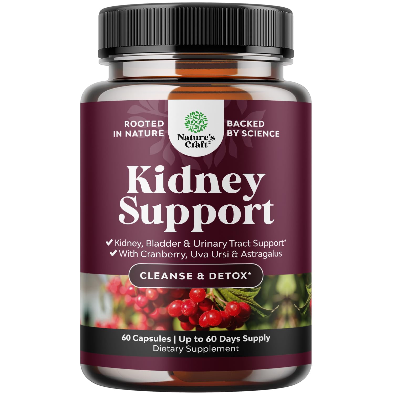 Advanced Kidney Support Supplement - Kidney Cleanse Detox & Repair Cranberry Extract Capsules with Uva Ursi, Stinging Nettle & Astragalus for Kidney health - Urinary Tract Health - 60 CapsAdvanced Kidney Support Supplement - Kidney Clea…