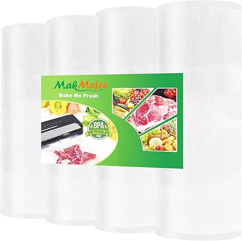 MakMeFre Paquete de 4 bolsas selladoras al vacío de 11 x 20 pulgadas sin BPA, bolsas de almacenamiento resistentes al vacío, rollo cortado a medida,