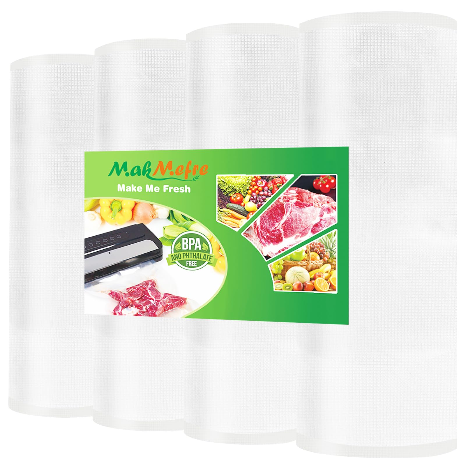 MakMeFre 4 Rouleau 28x1500cm Pour Machine Sous Vide,Rouleau Sac Sous Congelation Vide Alimentaire sans BPA(6000cm au total)