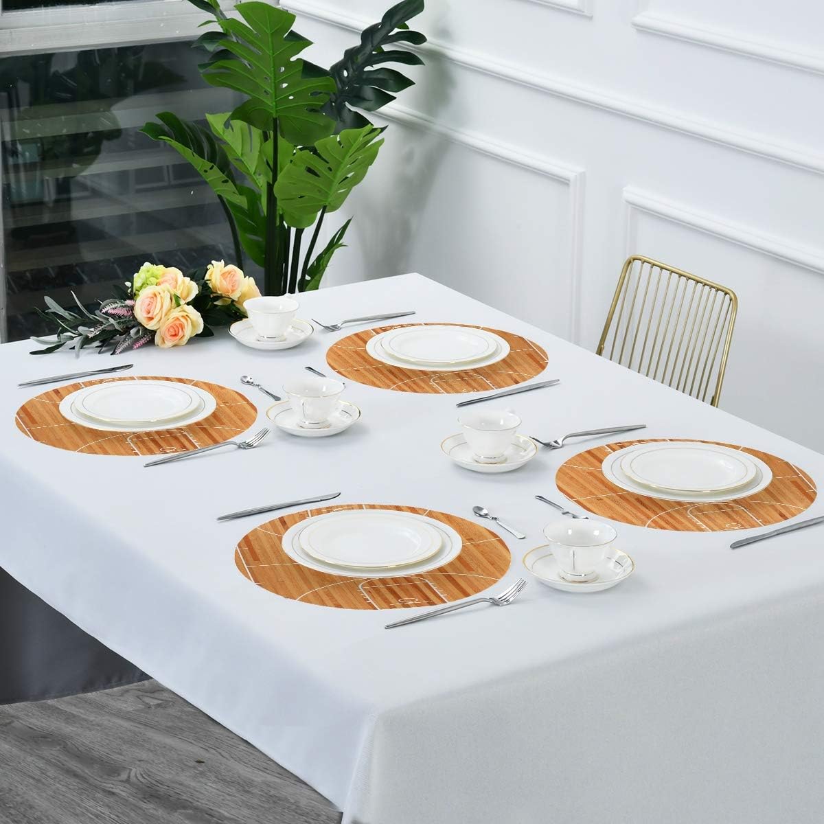 Blueangle Basketball Court Round Placemats Set of 6- Durable Place Mats for Kitchen Table- Easy to Care