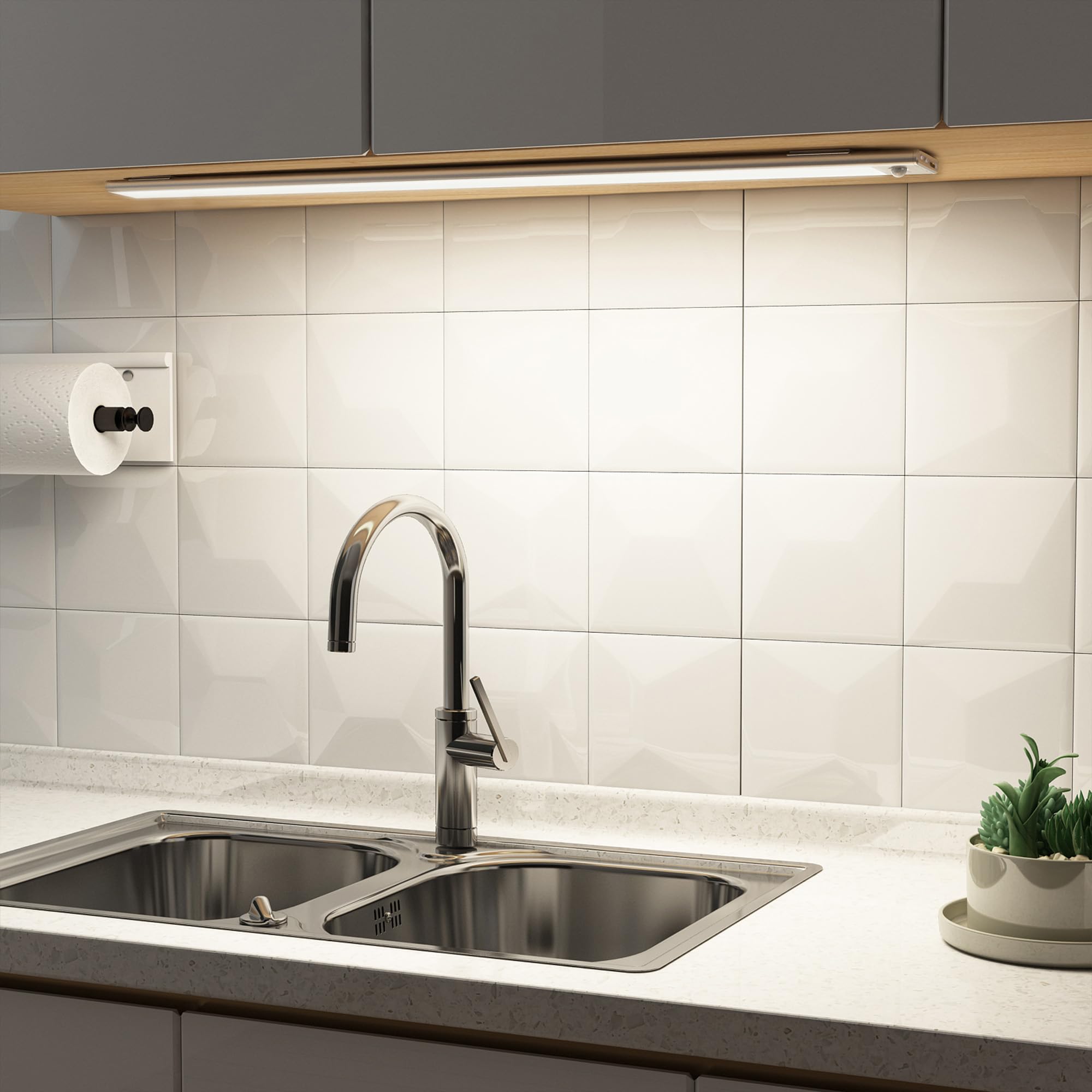 60CM Luce Armadio Luce Notturna Sensore Movimento Ricaricabile, 3 Modalità Luminosità Regolabile 4400mAh 3 Colori Funzione Memoria Facile Installare per Cucina,Armadio