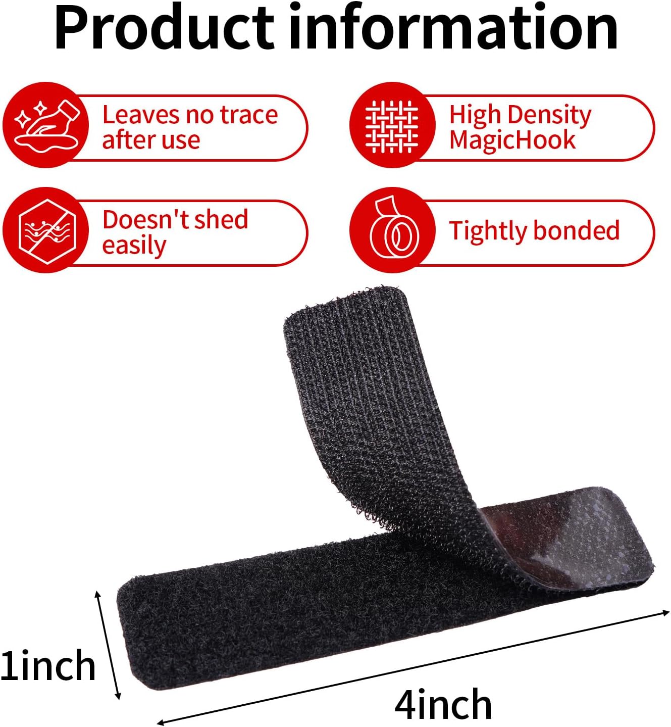 Hook and Loop Patches, Hook and Loop Tape Sticky Back, 4x1 Inch Double-Sided Adhesive Strip, Heavy Duty(Black,16 Sets)