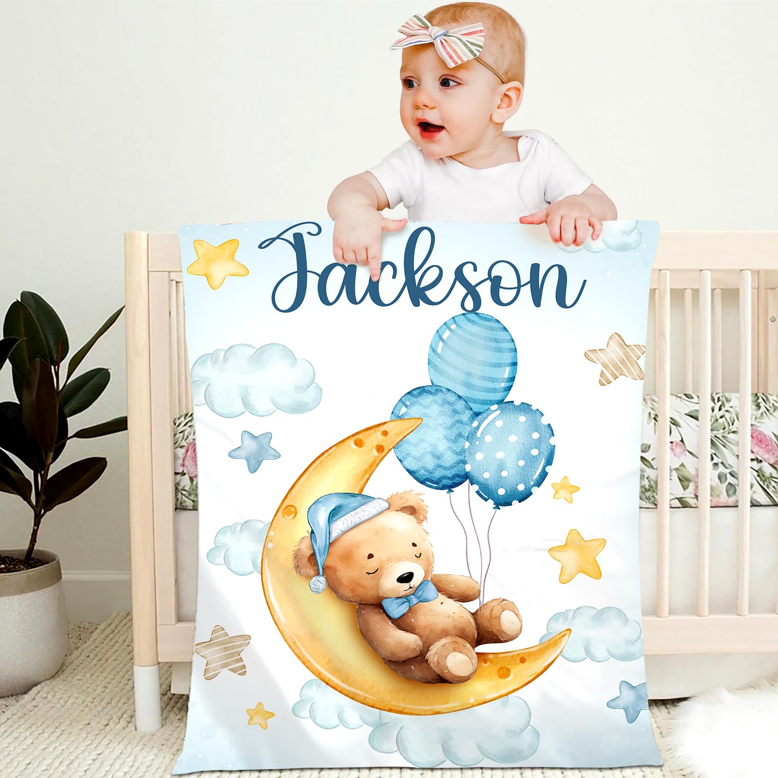Personalised Baby Blanket with Name Custom 70x100cm Children Girl Boy Kid Throw Blanket Soft Cozy Flannel Name Blanket Animal Elephant Panda Gifts for Newborn Toddlers Adults Birthday Christmas,M