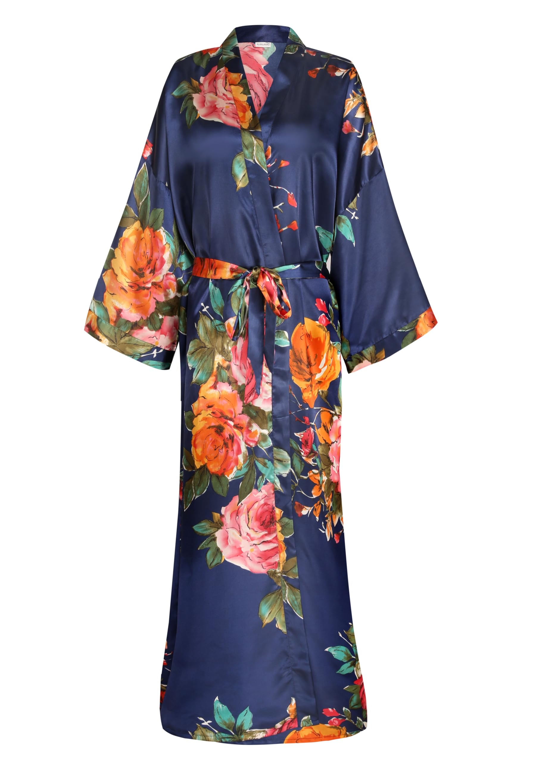 Mignon CromwellWomens Silk Kimono Robe Long Floral Bridesmaids Robe Satin Wedding Party Bridal Robe Dressing Gown Loungewear