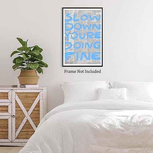 Miniatura 5 de LUTYQNG Póster vintage con texto en inglés "Slow Down Youre Doing Fine" de periódico retro inspirador de afirmación azul, moderno, arte de pared,