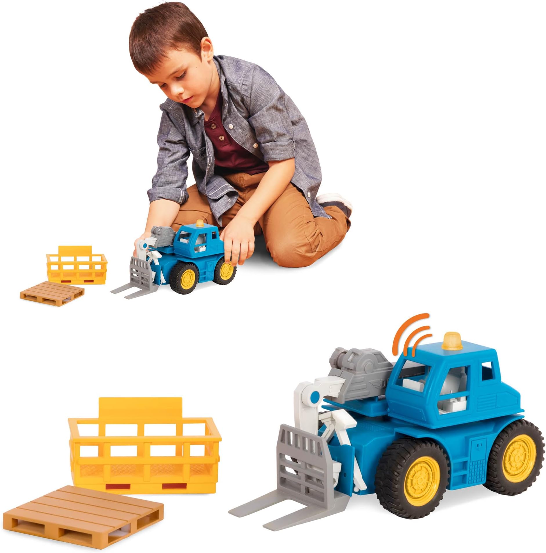 Driven by Battat – 7-Inch Telehandler Forklift Toy with Lights & Sounds, Movable Parts, Construction Vehicle for Boys & Girls, Durable Design, Realistic Details, 3+ Years Toy for Kids