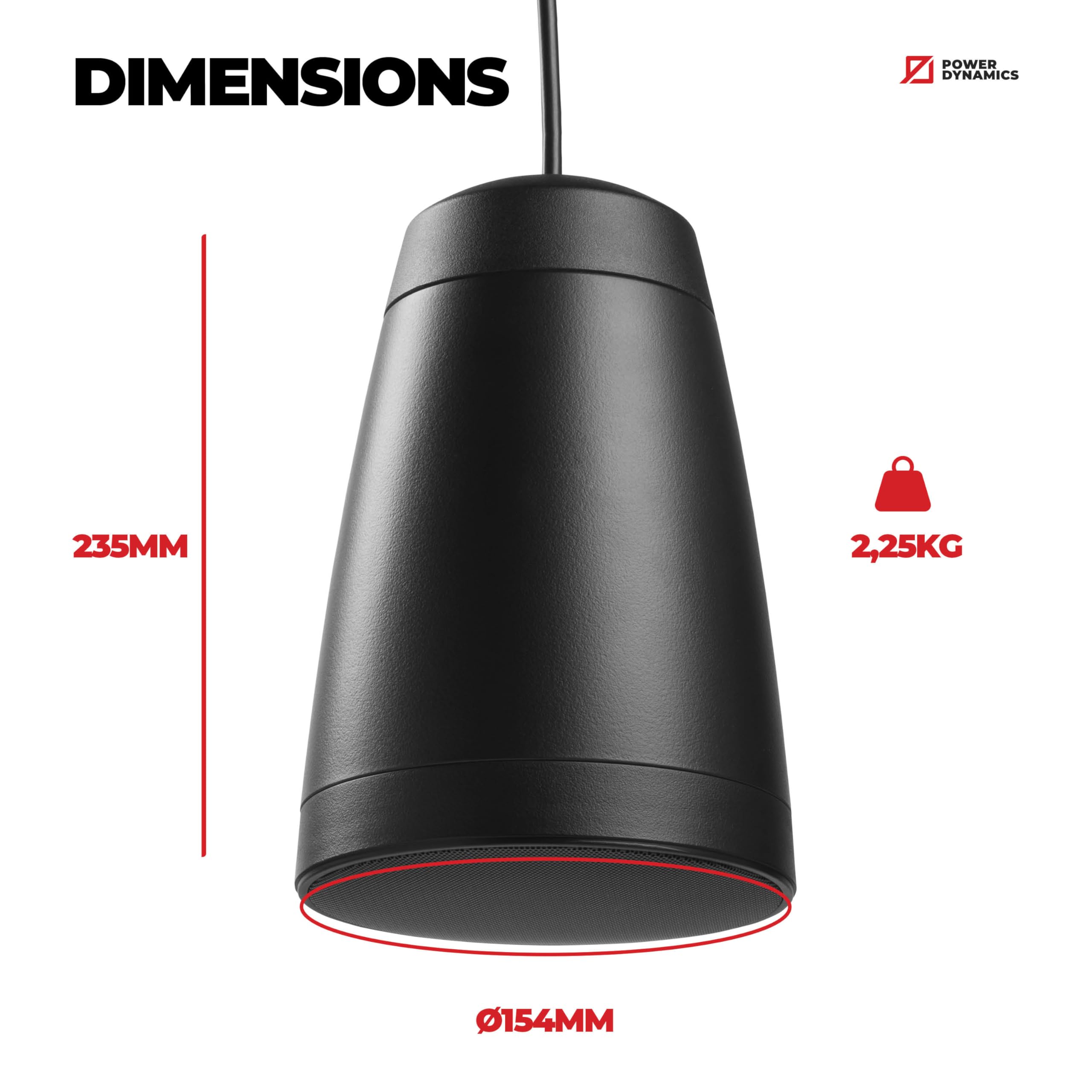 Power Dynamics Purity4B, Haut Parleur Suspendu Noir 20W 100V, 2 Voies Enceinte Plafond Pendulaire pour Sonorisation de Commerces Restaurants Bars et Espaces publics