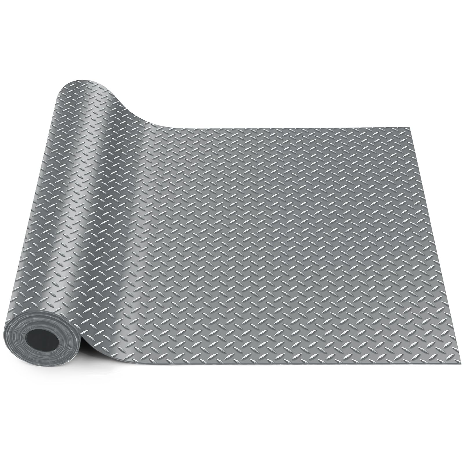 Breling 16 in X 10 ft Rubber Diamond Plate Garage Floor Mat, Grey