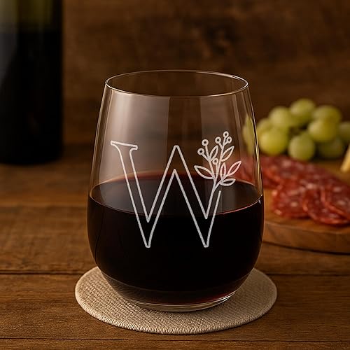 Miniatura 81 de On The Rox Drinks Regalos con monograma para mujeres y hombres – Letra A-Z inicial grabada monograma copa de vino sin tallo, regalo de vino