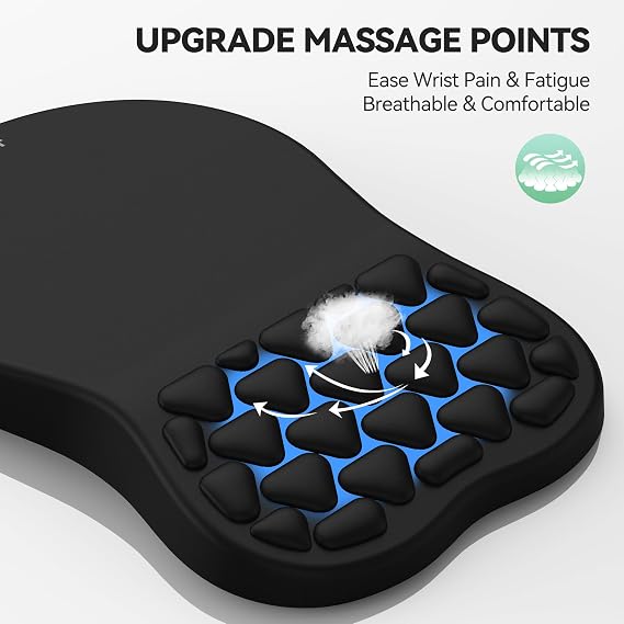 TECKNET Ergonomic Mouse Pad with Wrist Rest, Soft Mousepad with Massage Design, Memory Foam and Non-Slip PU Base for Pain Relief, Gaming Mouse Pad for Desk, Home, Office, 12x8 Inches, Black