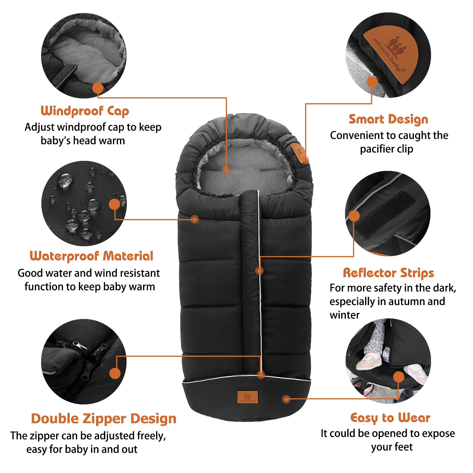 Chancelière Universelle pour Poussettes Lits Bébé, Chanceliere Bebe Poussette Hiver Chaud Imperméable, en Polaire, Amovible, Antidérapant (Noir)