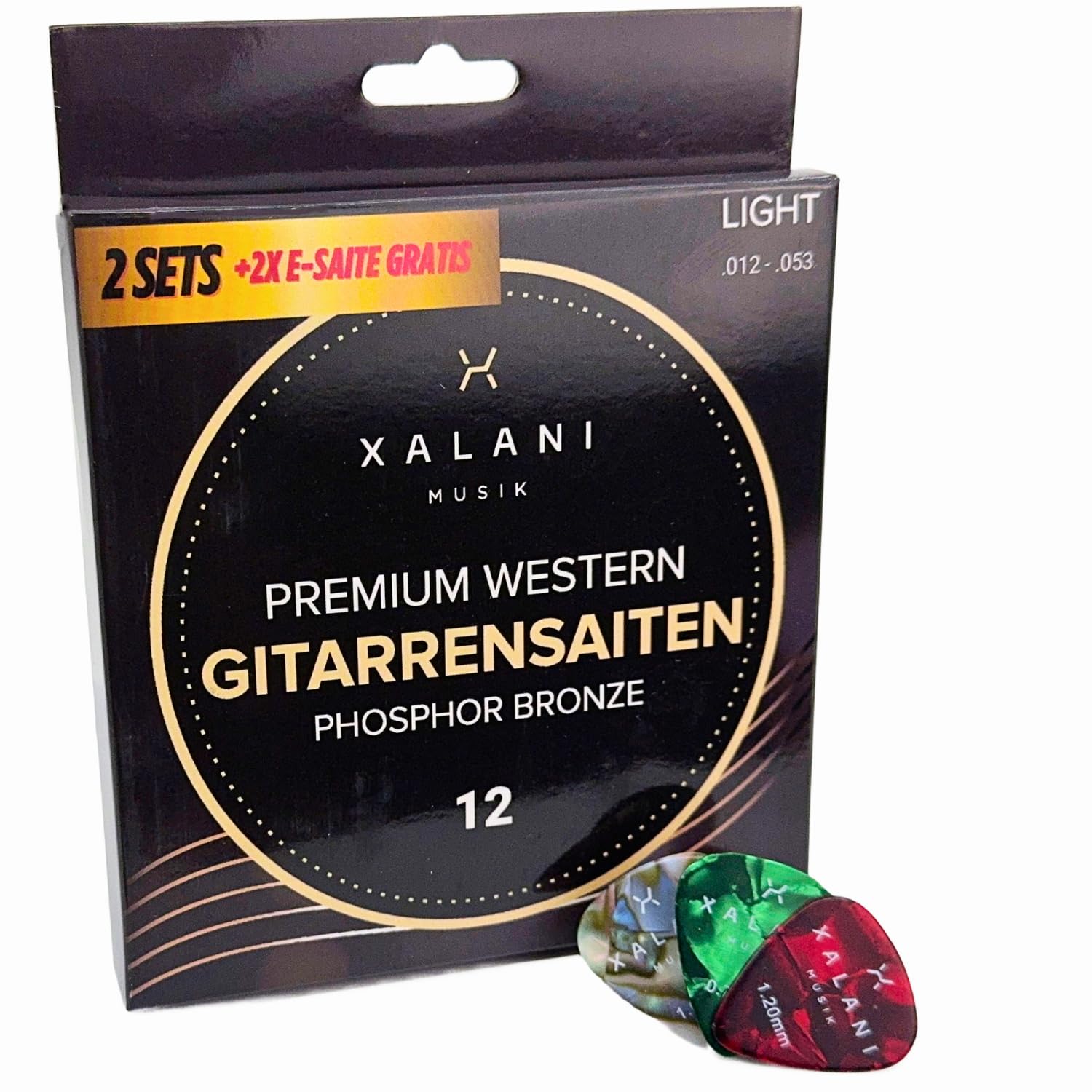 XALANI Western Guitar Strings 012 - 2 Pack, metallic, 2 Sets