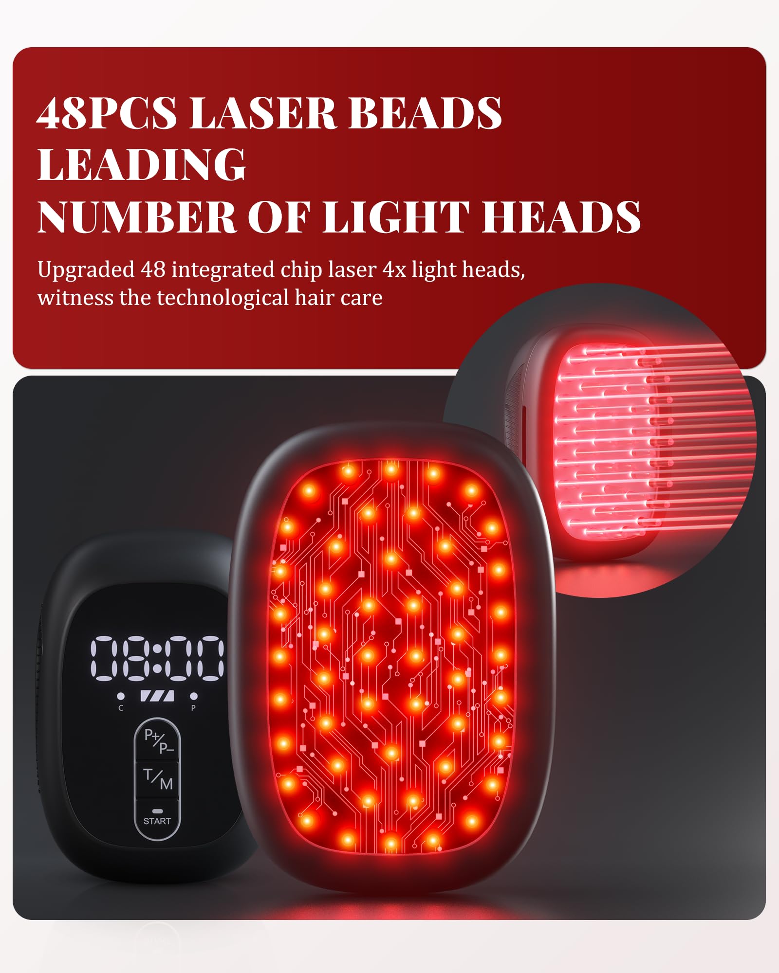 KTS Rotlicht Haarwachstum Kamm, 660nm&650nm Rotlicht Duales Lichtspektrum für die Kopfhautpflege,Haarausfall-Behandlung für Frauen/Männer, stellt Haardicke, Volumen,haarwachstum beschleunigen