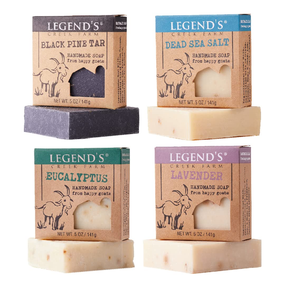 Legend's Creek Farm Goat Milk Soap - Cleansing Moisturizing Bar for Hands and Body - 5 Oz Natural Soap for Sensitive Skin, Handmade in USA (4-Pack: