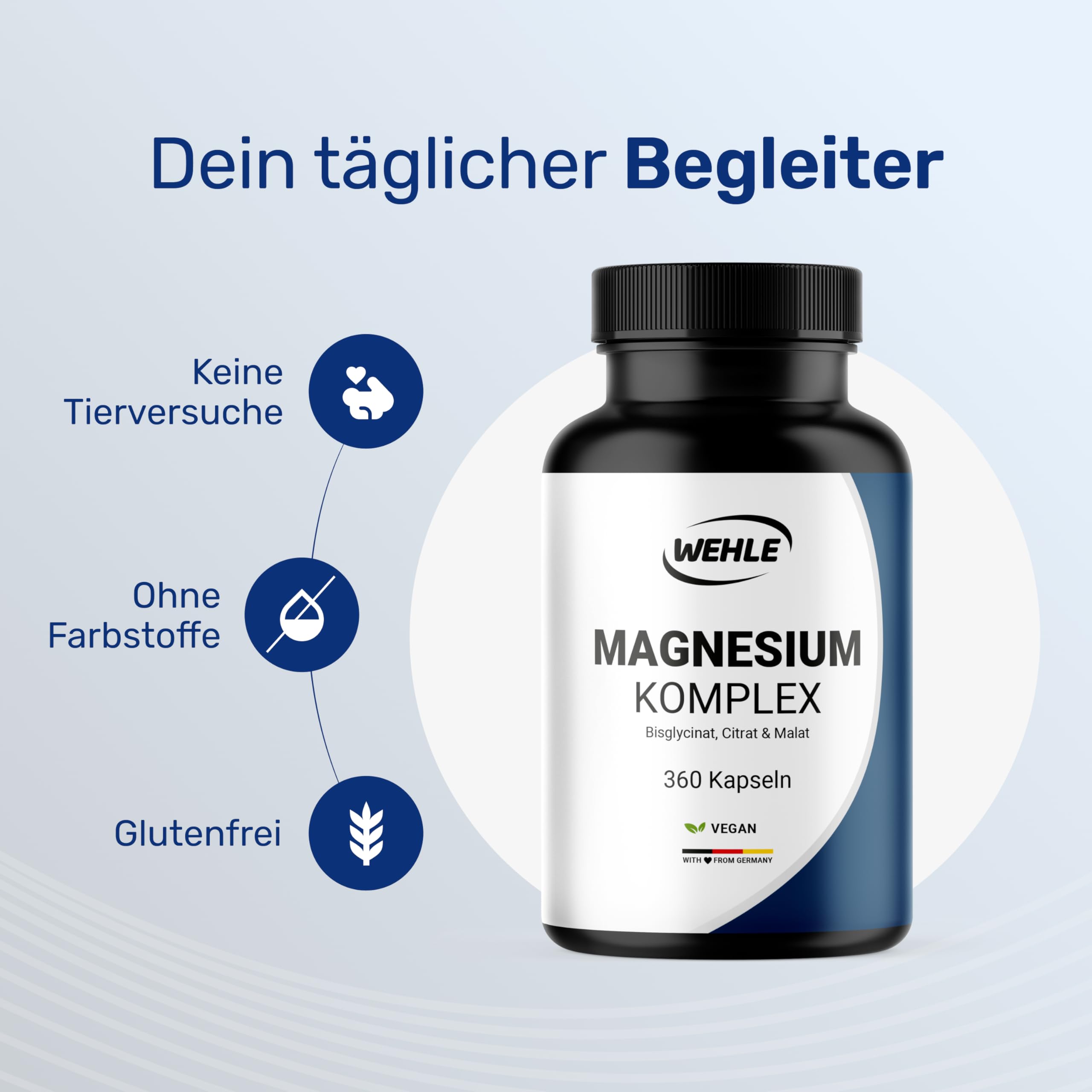 Magnesium hochdosiert 2250 mg Magnesium pro Tagesdosis - 3-Fach Komplex mit: Magnesiumbisglycinat, Magnesiumcitrat Magnesiummalat, hochdosiert, vegan (360 Kapseln) - Verpackung kann variieren