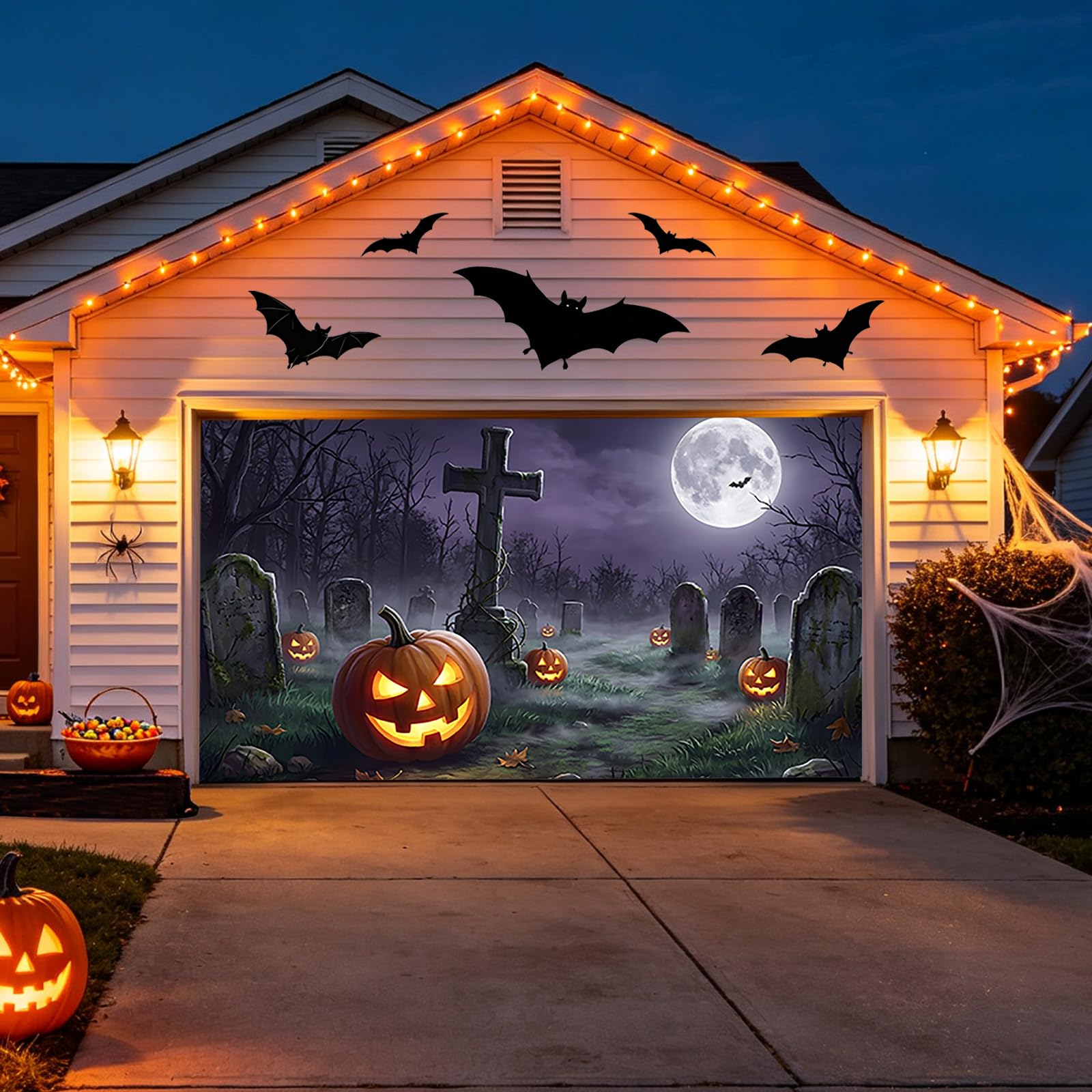 Halloween horror dekoracja domu, na imprezę, tło zewnętrzne