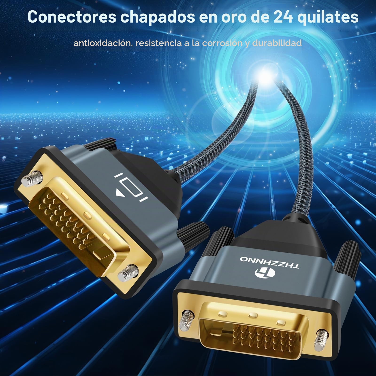 DVI a DVI Cable 1M, Chapado en oro y Trenzado Macho DVI D 24 +1 a DVI Cable de Alta Resolución 2560x1600 1080P para Juegos, DVD, Ordenador Portátil, PC, Display
