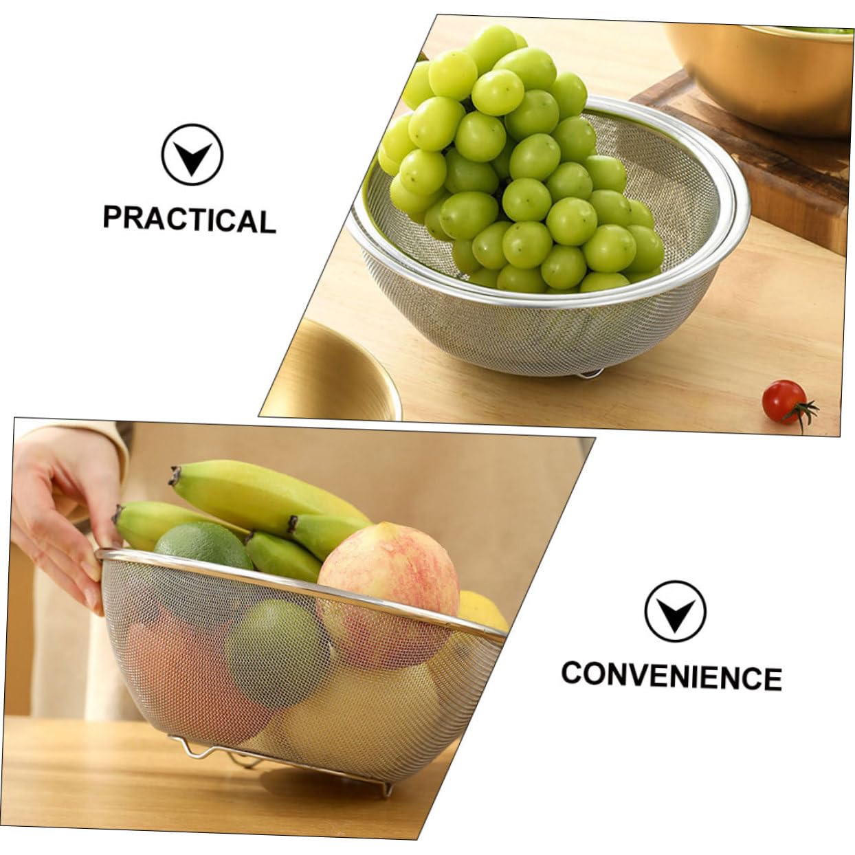 Scolapasta da Lavandino in Acciaio Inossidabile, Rete Inox a Maglia Fine, Set per Frutta, Verdura e Riso, Filtro Acqua