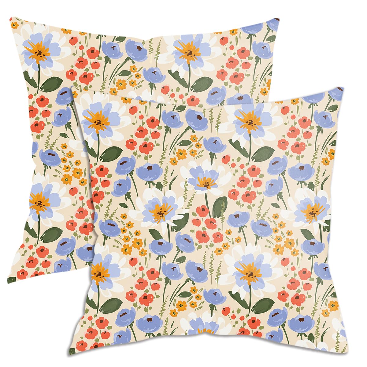 2 Pack Retro Cute Wildflowers Decor Throw Pillow Covers 18x18 Pillow Cover Decorative Couch Pillow Covers Flower Decor