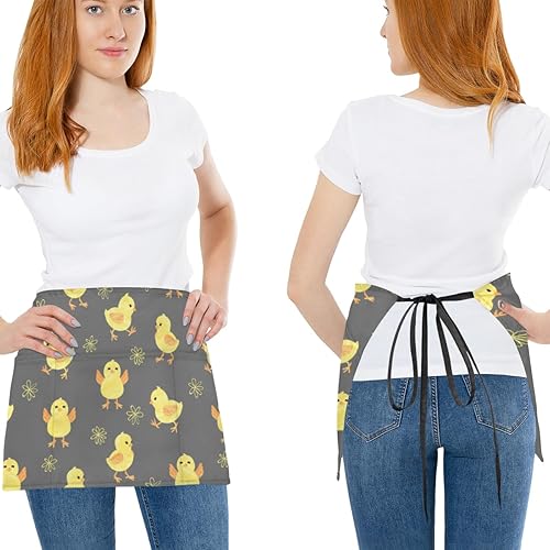 Miniatura 2 de 3 Pocket Waist Apron, Pack of 3, Yellow Chicken Cute Server Short Apron for Men Women, Kitchen, Restaurant, Cafe Delantales De Mesera Para Mujer