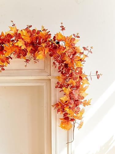 Miniatura 6 de Decoraciones de Acción de Gracias, decoración de otoño, guirnalda de otoño, guirnalda de hojas de arce de otoño de 9 pies para colgar para