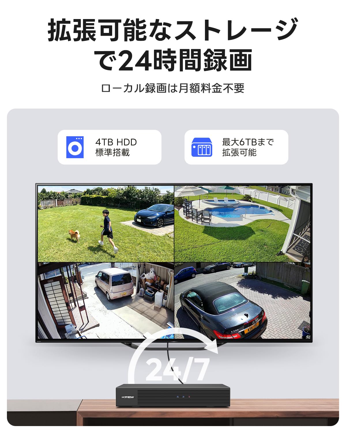 Amazon.co.jp: H.VIEW 防犯カメラ 4台セット 屋内・屋外 PoE有線 800万