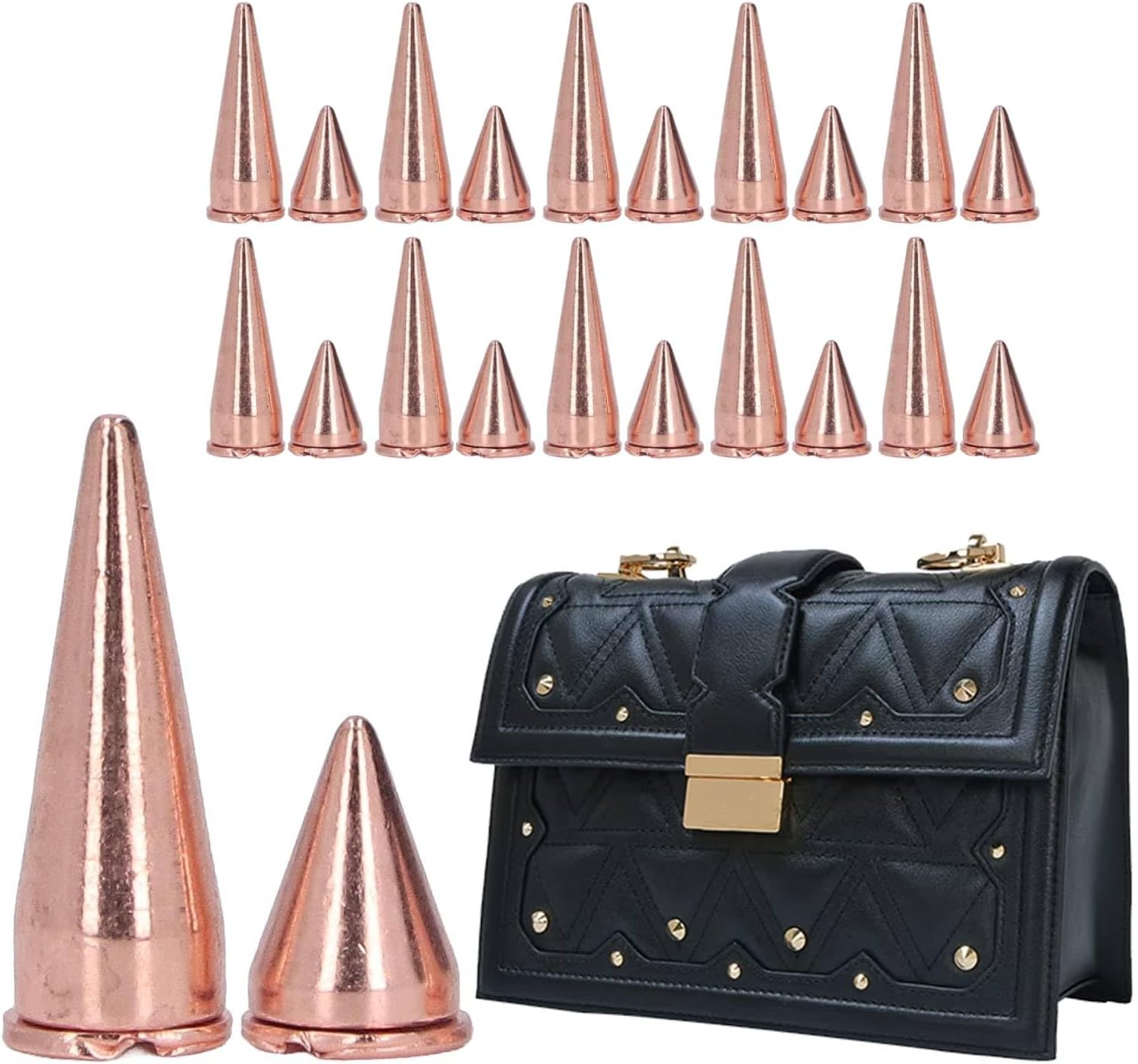 20 PCS Rose Gold Cone Spikes Metallic Screw Back Studs Metal Tree Spikes Screwback Studs for DIY Leathercraft Decoration Punk Rock Style Clothing Accessories, 7x10mm 7x20mm