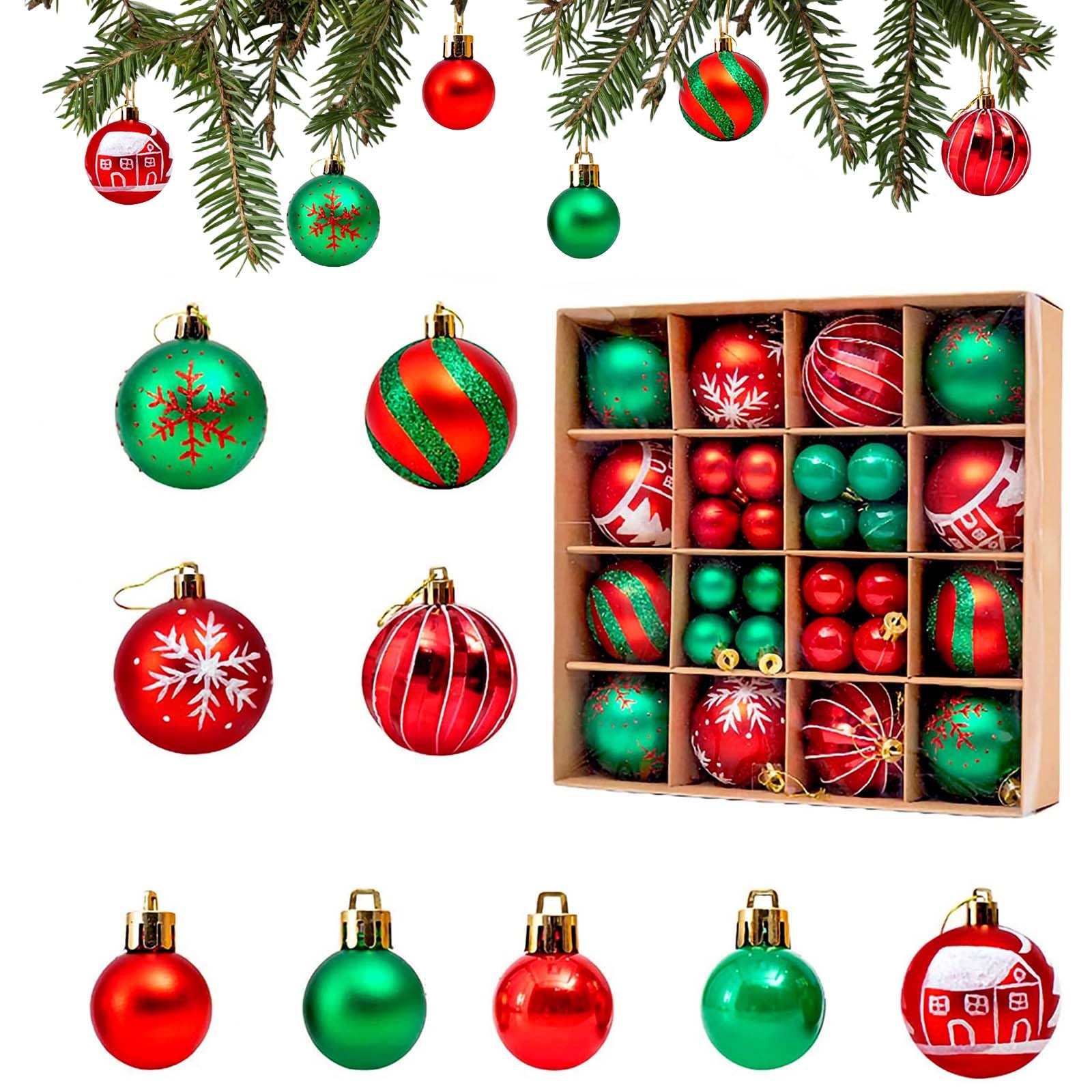 Boules de Noël rouge et vert de 6 cm en lot de 44 pour sapin
