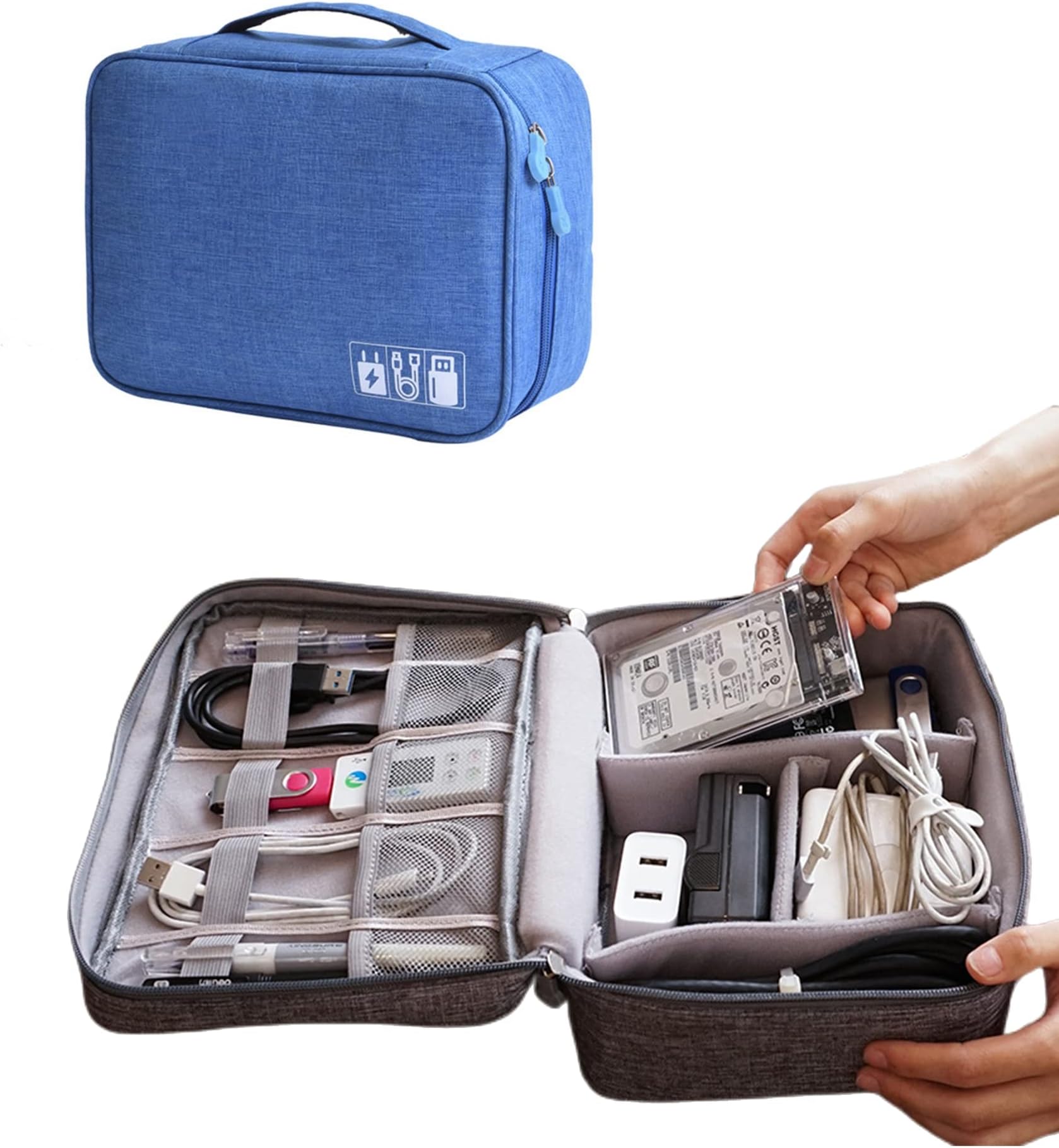POSICHE Digital Organizer Bag Electronic Organizer Hard Drive Case Waterproof And Shockproof, Digital Bag Storage Bag Multifunctional Data Cable Storage Bag Mobile Power Headphone Storage Box (blue)