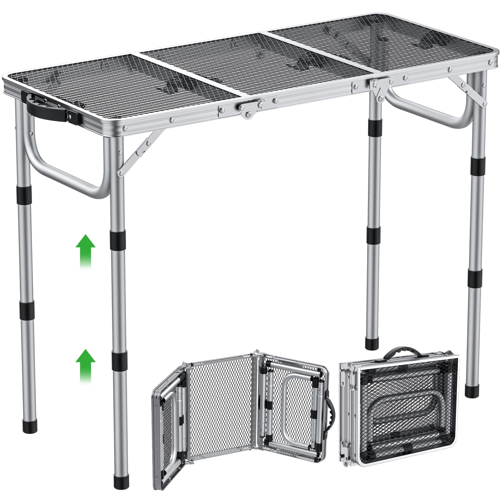 GARLLEN Grilltisch klappbar, 87x40cm & 3 Höhenverstellbar(26/48/70cm), Leicht und Tragbar, Klapptisch Campingtisch Beistelltisch Gartentisch Picknicktisch Kleiner Grill Tisch für Camping(Silber)