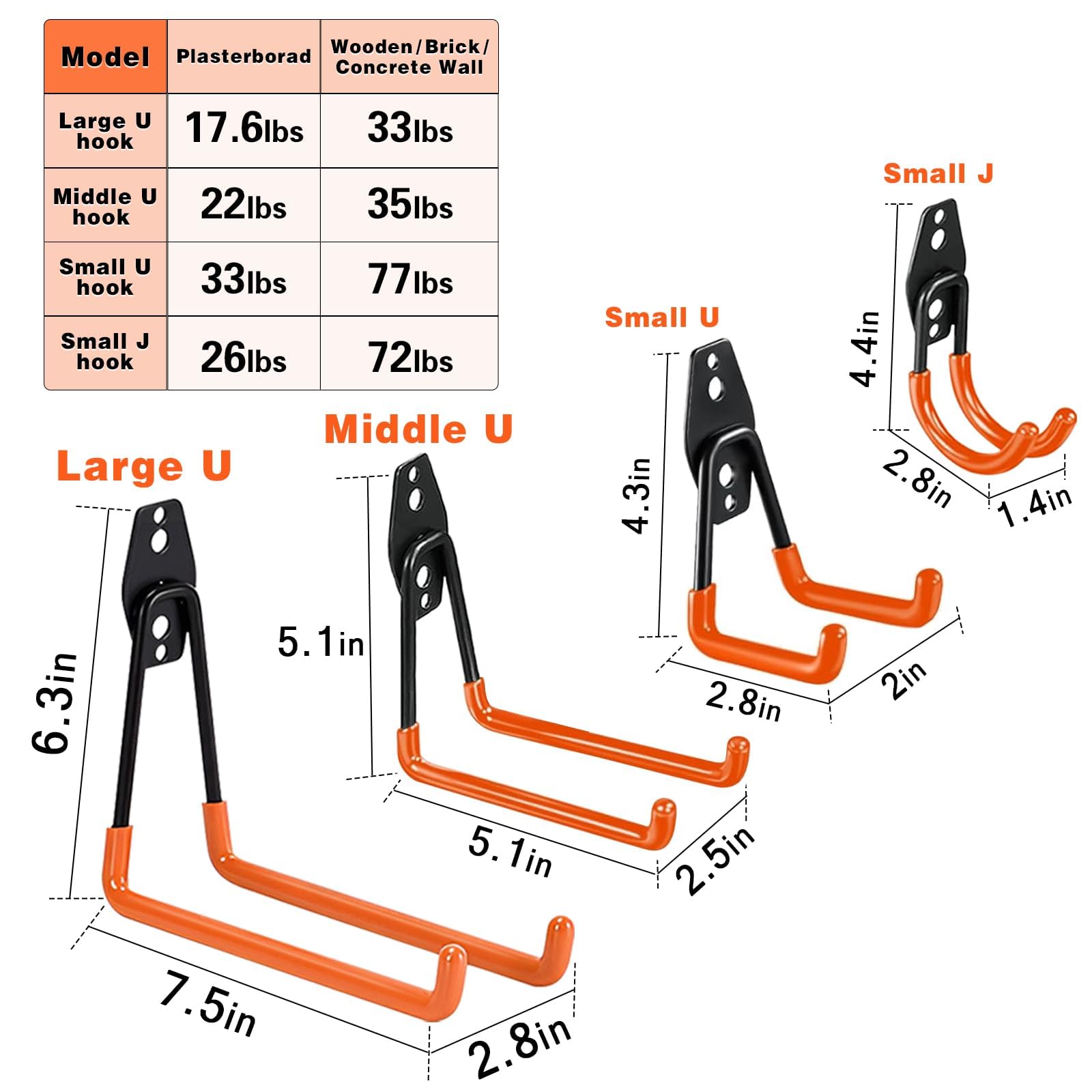 32 Pack Garage Hooks, Heavy Duty Steel Tool Hanger&Organizer for Wall Mount Storage, Ladders, Bikes, Power Tools, Utility Steel Garden Tool Organizer with Anti-Slip Coating (32pcs - Orange)