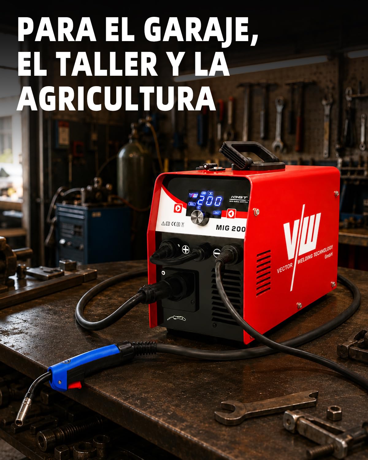 VECTOR WELDING Soldador MIG MAG 200A, Soldador de Hilo Inverter 4 en 1 | Gas MIG/Flux/MMA/Lift-TIG, Máquina de Soldar con Pantalla LED, MCU, IGBT, para Soldar con y sin Gas