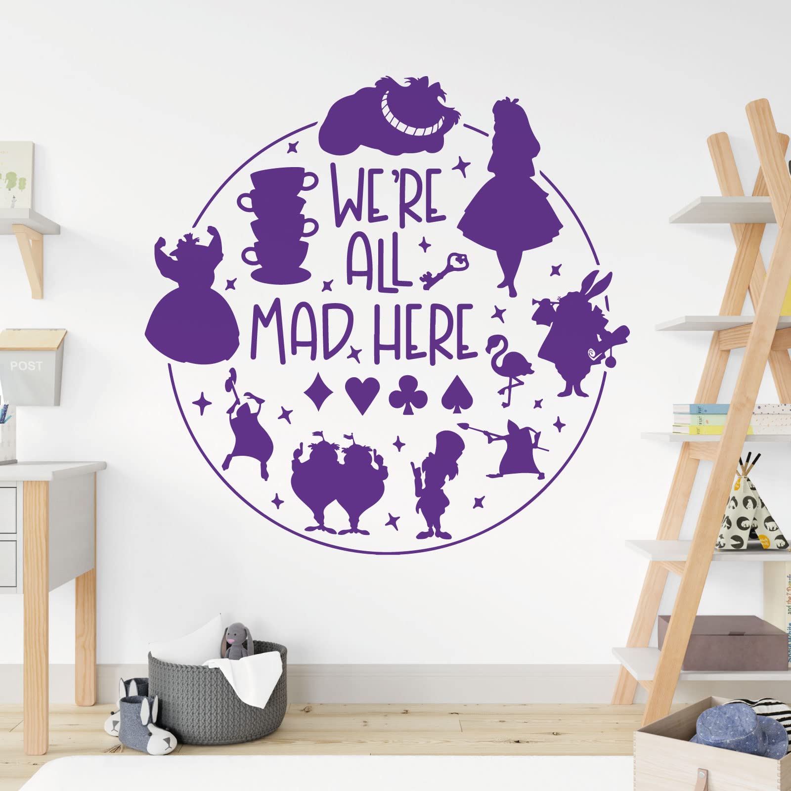 We're All Mad Here - Alice in Wonderland Story - Book Film Quote Decal Wall Sticker [Large] [Purple]